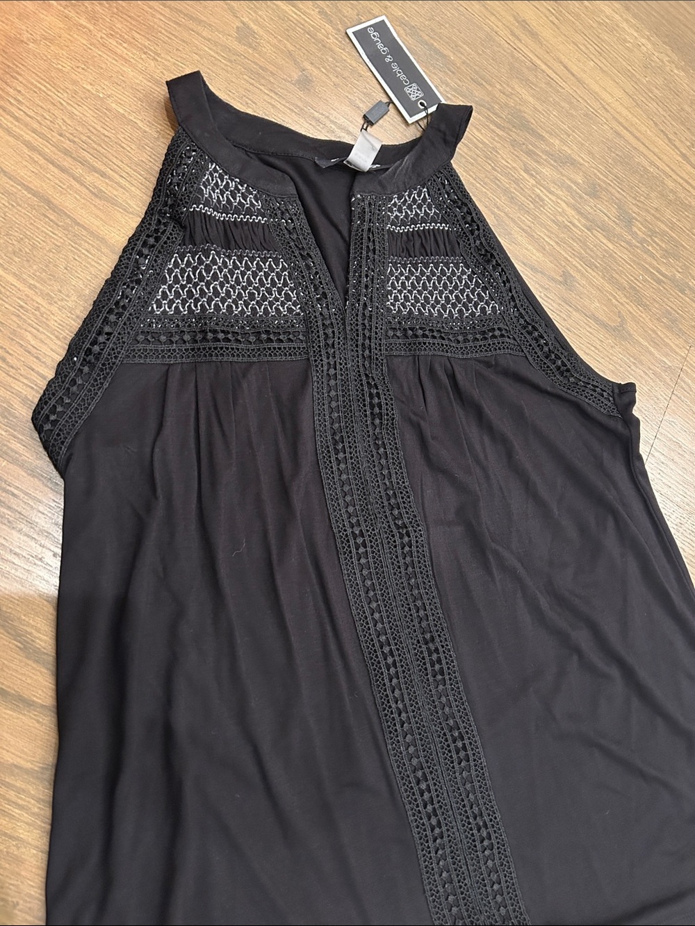 Cable & Gauge Black Crochet-Trim Sleeveless Top